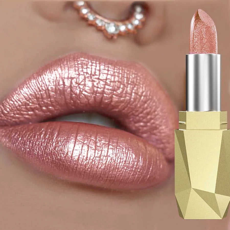 1 rouge à lèvres métallique longue tenue, brillant à lèvres, imperméable, hydratant, rouge, lumineux, scintillant, brillant, maquillage