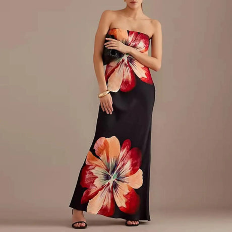 hirigin Women Y2K Floral Print Tube Maxi Dress Graphic Strapless Backless Long Dress Vintage Off Shoulder Summer Sundress - Lootquake