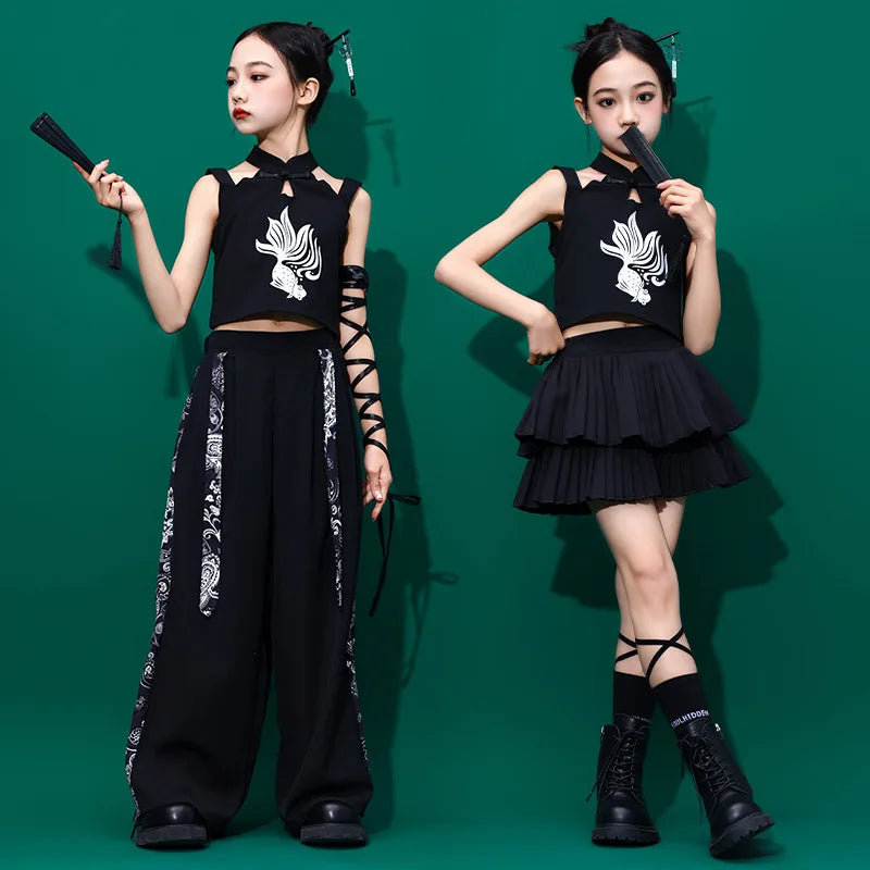 4-15 years old Girls jazz dance costumes Girls Jazz Hip Hop Dance Costume Girls Skirt Set - Lootquake