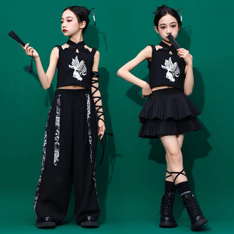 4-15 years old Girls jazz dance costumes Girls Jazz Hip Hop Dance Costume Girls Skirt Set - Lootquake