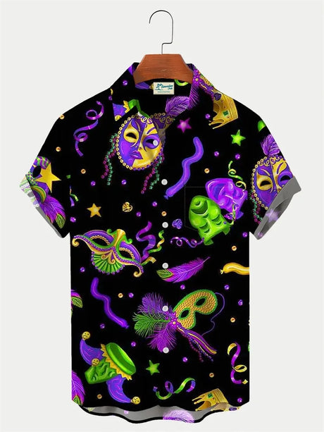 2024 Men's Mardi Gras Shirt 3D Print Short Sleeve Casual Shirts Streetwear Loose Plus Size Mens Hawaiian Shirts Tops T-Shirt - Lootquake