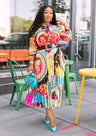 2024 Spring Summer New Cross-border Wishdress Women's Clothing Artistic Printing Plenty Folds Seven-half Sleeves Long Dress - Lootquake