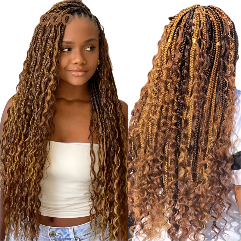 Bohemian Box Braids Full Lace Wig - Blonde Goddess Locs Curly Braided Wig for Black Women