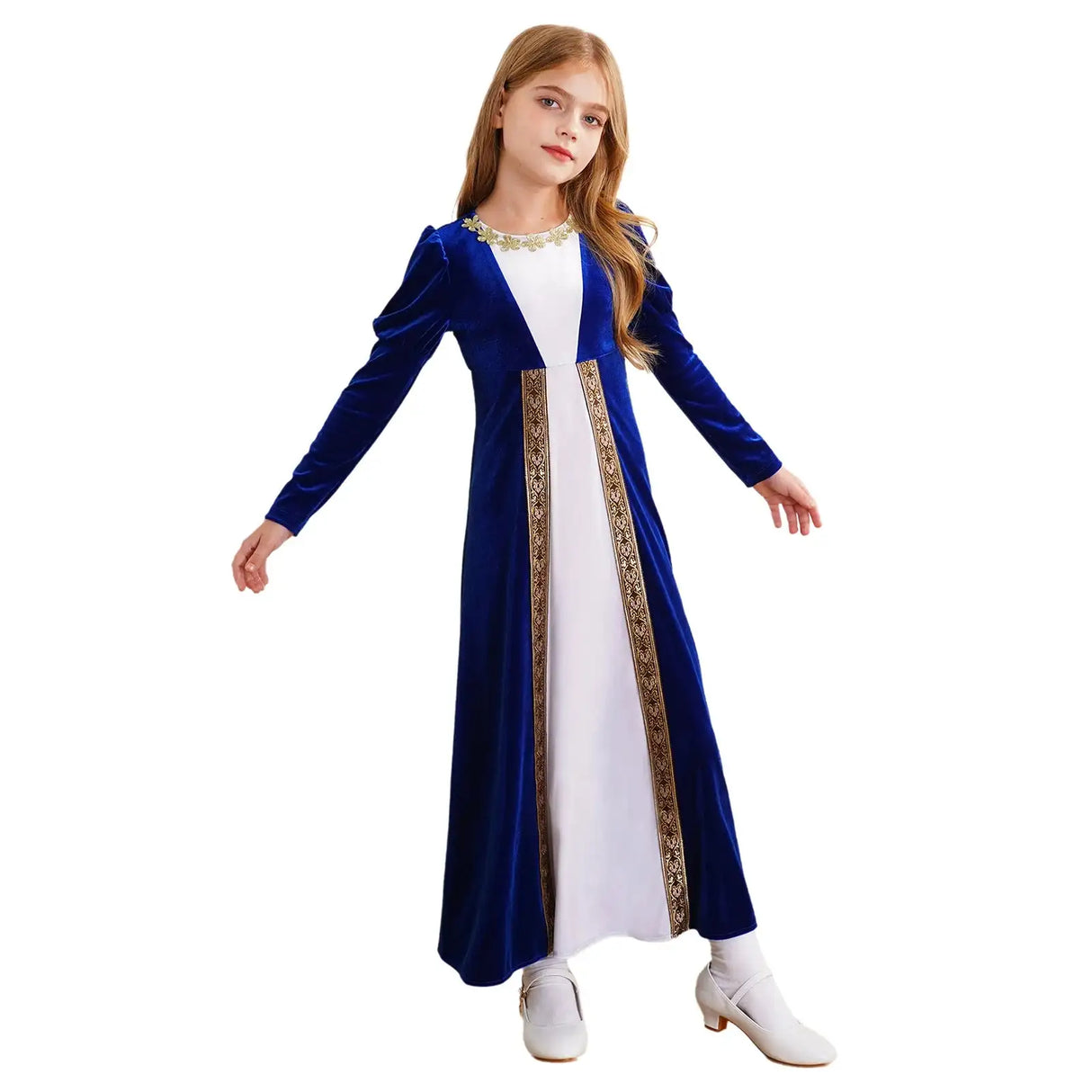 Girls Velvet Medieval Princess Dress Long Sleeve Renaissance Retro Robe Ancient Roman Long Dress for Halloween Carnival Party