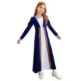Girls Velvet Medieval Princess Dress Long Sleeve Renaissance Retro Robe Ancient Roman Long Dress for Halloween Carnival Party