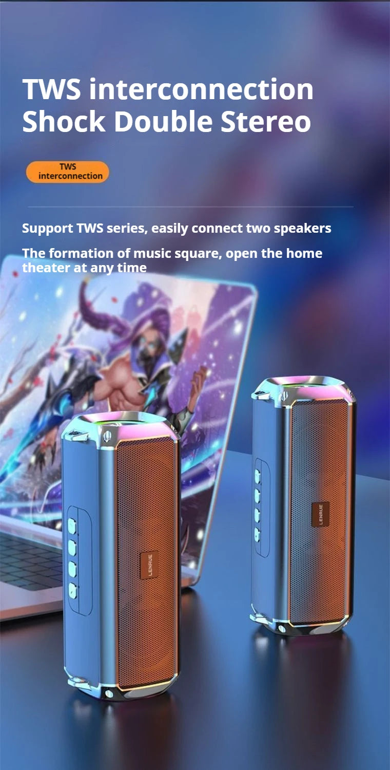 Altavoz Bluetooth portátil estéreo envolvente de 20 W con graves impactantes y luz colorida, subwoofer inalámbrico resistente al agua, boombox para karaoke en casa