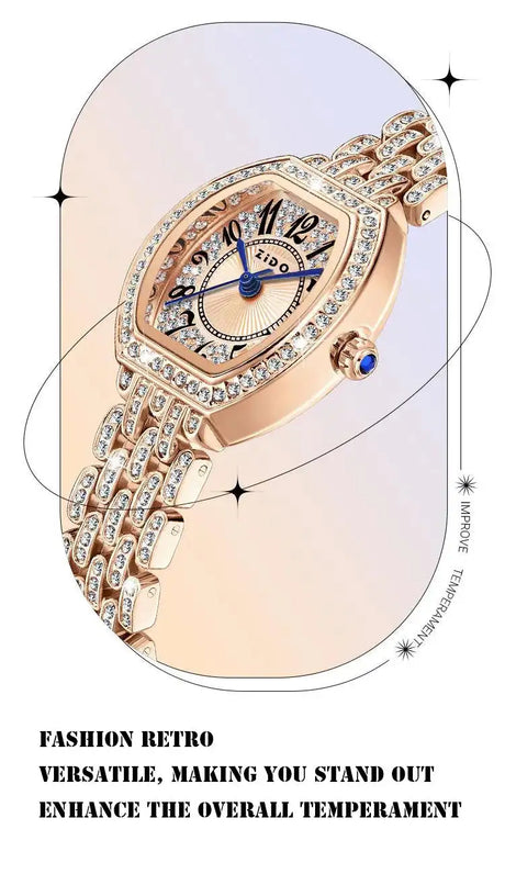 UTHAI L95 Women's Watch Light luxury Retro Barrel Shaped Digital Diamond inlaid Waterproof Ladies Fashion Quartz Clock Watches - Lootquake