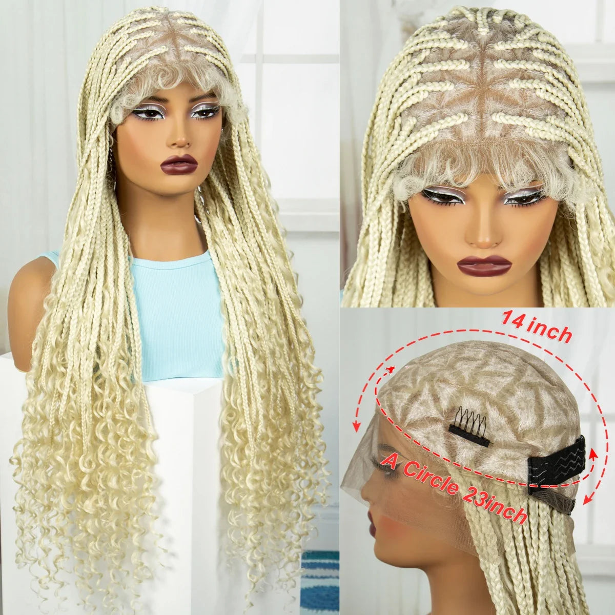 36" Blonde Boho Knotless Braids Wig | Curly Ends | HD Full Lace | Baby Hair
