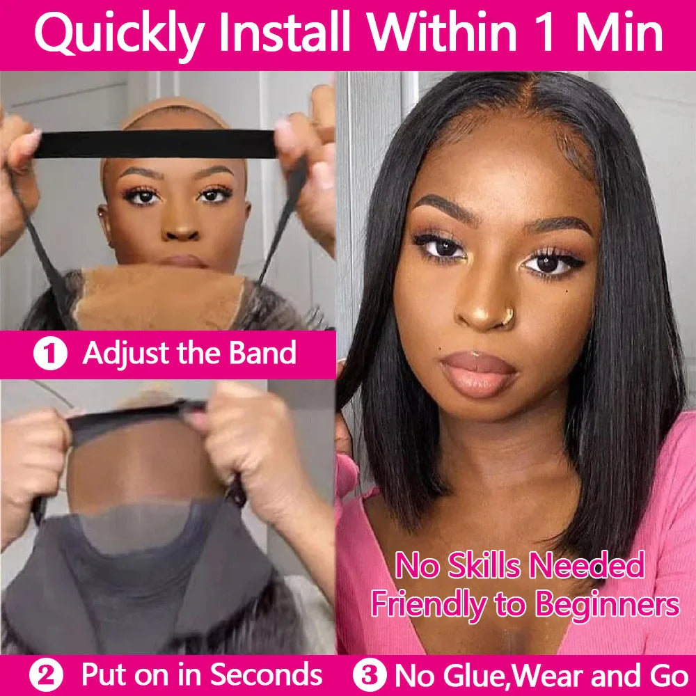 12 Inch Straight Bob Wig | Glueless | Brazilian Remy Hair | 4x4 Lace Closure | Pre-Cut | Ready to Wear | Natural Black