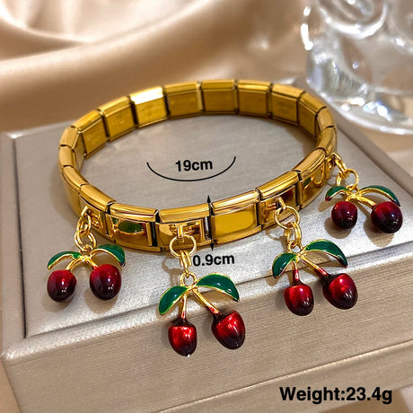 Greatera Cherry Pendant Pattern Bangle For Women Trendy 9mm Wide Design Bracelet Tide Delicacy Creative Euro-american Jewelry - Lootquake