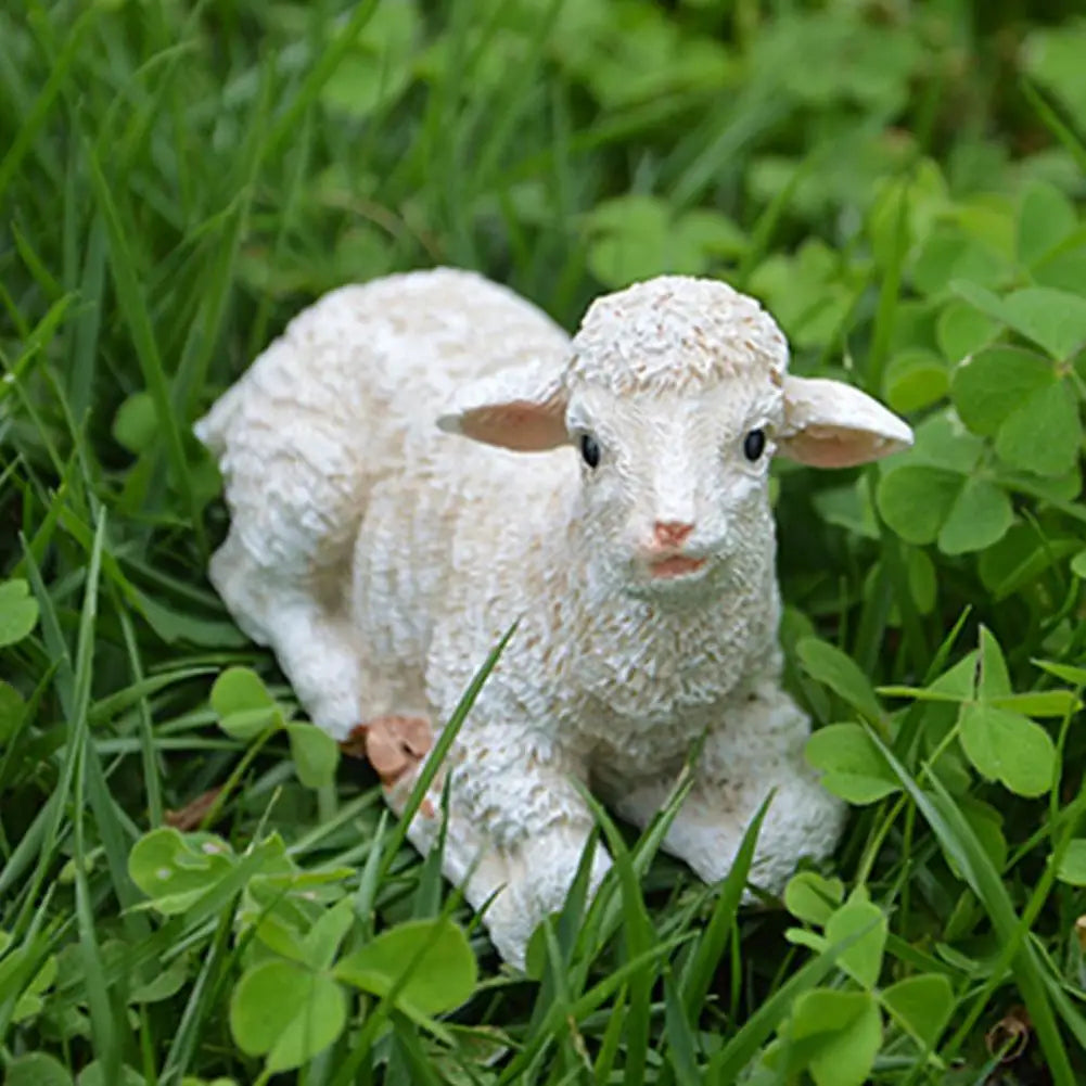 Sheep Sculpture  Cute Micro Landscape Sheep Sculpture  Synthetic Resin Animal Figurine