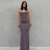 Dresses For Women 2023 Sexy Spaghetti Strap Black Long Dress Evening Y2k Sleeveless Solid Skinny Bodycon Maxi Vestidos - Lootquake