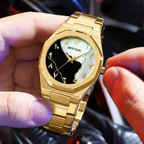 Fashion Watches Men's Watch reloj hombre BESTWIN Creative Dial Gold Shell Face Business watches for men relogios masculino - Lootquake