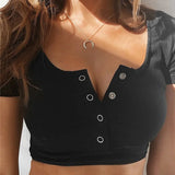 Women ladies Short Sleeve Crop top elegant Plain basic debardeur femme Tank Party bodycon bandage stretch Vest Tee tunique femme - Lootquake