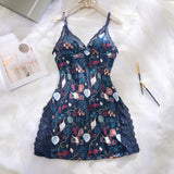 Women’s Sexy Lace Trim Side Slit Bowknot Decor Cami Sleep Dress Ladies Night Dresses Tops Girls Woman Loungewear 2024 Fashion