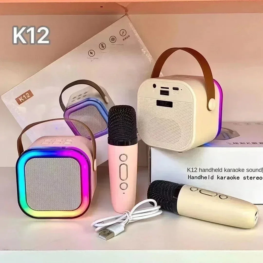 Machine de karaoké Bluetooth K12, système de haut-parleurs PA portable 5.3 avec 1 à 2 microphones sans fil, chant familial à domicile, cadeaux pour enfants