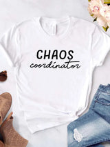 Women T Shirt Chaos Coordinator Letters Print Tshirt Women Short Sleeve O Neck Loose T-shirt Ladies Causal Tee Shirt Tops - Lootquake