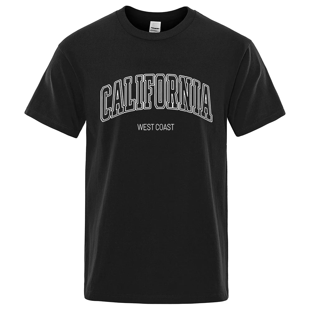 California West Coast Street Letter Tops Men Hip Hop Crewneck Tee Clothes T Shirt Summer Breathable T-Shirt Street Cotton Tshirt - Lootquake