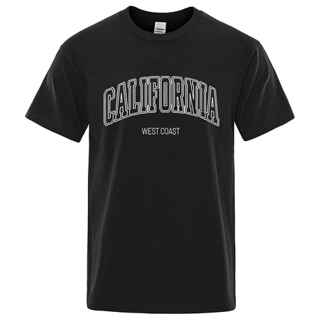 California West Coast Street Letter Tops Men Hip Hop Crewneck Tee Clothes T Shirt Summer Breathable T-Shirt Street Cotton Tshirt - Lootquake