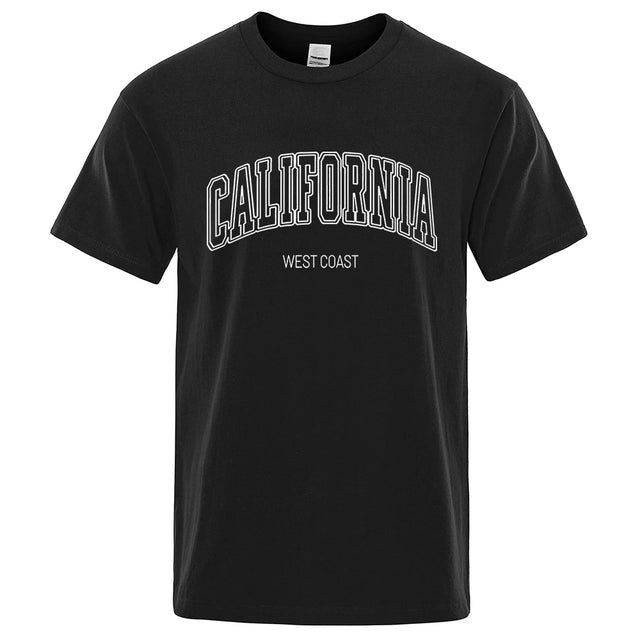 California West Coast Street Letter Tops Men Hip Hop Crewneck Tee Clothes T Shirt Summer Breathable T-Shirt Street Cotton Tshirt - Lootquake