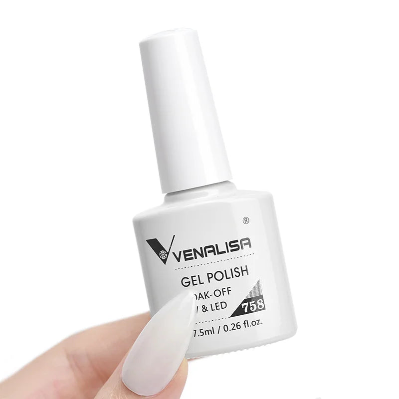 Venalisa Nail Gel Polish 7.5ml #758 Funny Bunny Milky White VIP3 Collection Long Wear Diamond Top Coat Soak Off UV LED Gel Nail