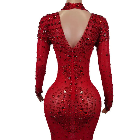 Sexy Party Banquet Evening Dresses Women Sparkly Rhinestone Long Dress Nightclub Singer Stage Costume Festival Clothing Cuixing - Lootquake