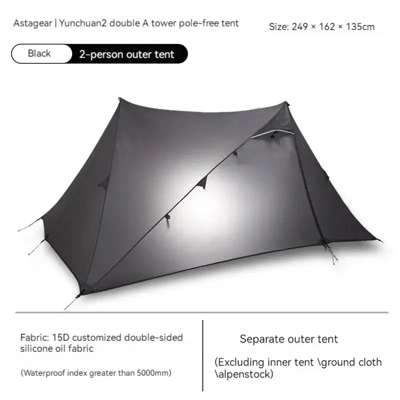 Tienda de campaña para acampar y hacer senderismo al aire libre, sin varillas, de nailon 15D, con pirámide doble A y revestimiento de silicona de doble cara, ASTA GEAR Yun Chuan