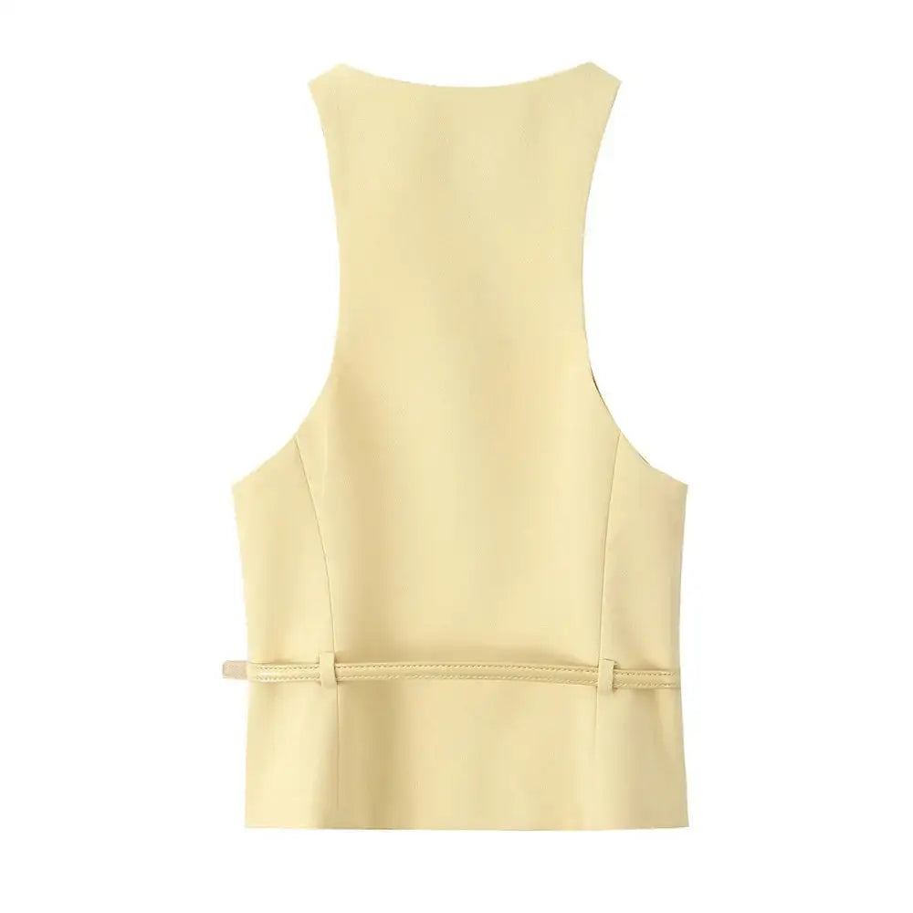 Kar&Otza 2024 new women's stylish dress with belt V-neck sleeveless top slim fit and slimming half skirt two-piece set - Lootquake