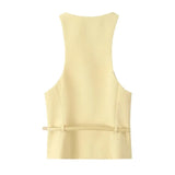 Kar&Otza 2024 new women's stylish dress with belt V-neck sleeveless top slim fit and slimming half skirt two-piece set - Lootquake