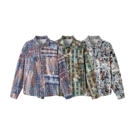 Corduroy Tie-Dye Long Sleeve Shirt - Trendy Vintage Style Button-Up for Men & Women Soft & Comfortable Fall Fashion Clothing Man - Lootquake
