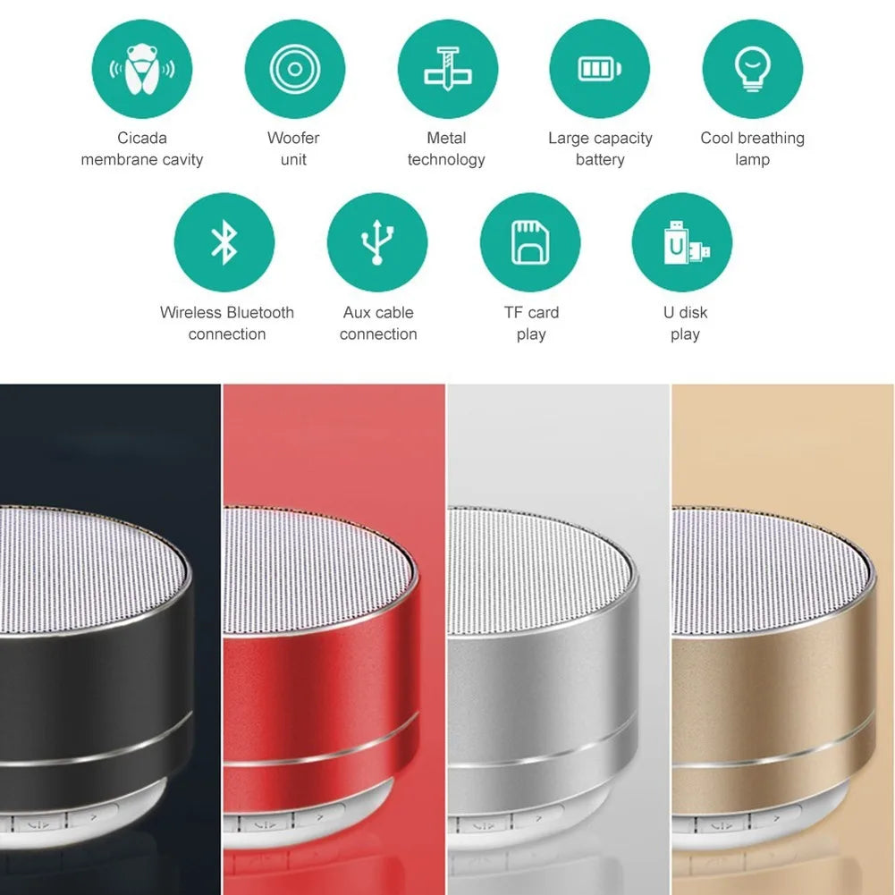 Altavoz Bluetooth portátil A10, música estéreo envolvente, minialtavoz subwoofer USB para exteriores, reproductor de audio, altavoz, micrófono, compatible con tarjeta SD