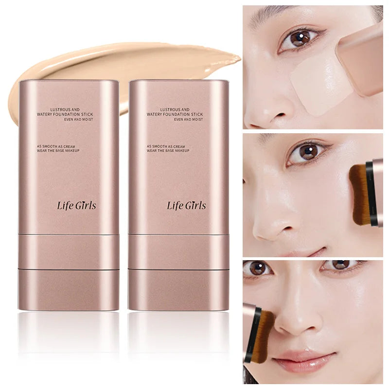 Base de maquillaje hidratante transparente y humectante con perspectiva natural, hidratante, brillante, fina y ligera. Base de maquillaje de doble cabezal rotada, más cómoda, función impermeable, fácil de maquillar, fácil de usar.