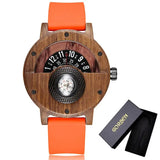 Reloj de madera natural para hombre, con brújula y esfera giratoria, de madera de nogal, ébano y bambú, de cuarzo, color marrón