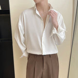 White Long Sleeved Shirt Men Oversized Fashion Social Mens Dress Shirt Korean Loose Ice Silk Shirt Mens Office Formal Shirts - Lootquake