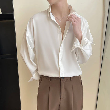 White Long Sleeved Shirt Men Oversized Fashion Social Mens Dress Shirt Korean Loose Ice Silk Shirt Mens Office Formal Shirts - Lootquake