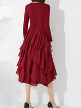 LANMREM Elegant Pleated Long Dress For Women Round Neck Long Sleeves Ruffles A-line Dresses Fashion 2025 Spring New 32C2026 - Lootquake