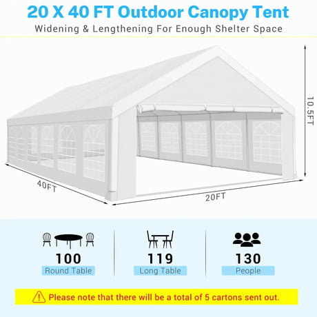 20x40FT Party Tent Heavy Duty, Wedding Tent, Event Tent for Parties, with 8 Removable Sidewalls, 20x40 Tent Carpas para Fiestas - Lootquake