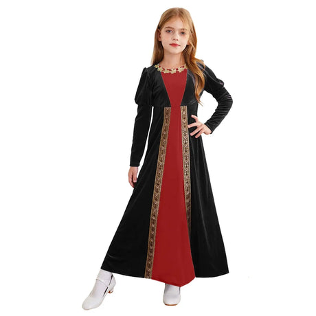 Girls Velvet Medieval Princess Dress Long Sleeve Renaissance Retro Robe Ancient Roman Long Dress for Halloween Carnival Party - Lootquake