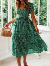 Summer Women Beach Sweet Dresses Vintage Vintage Print Puff Sleeve Casual Square Collar Floral Maxi Long Dress Festa Vestidos - Lootquake