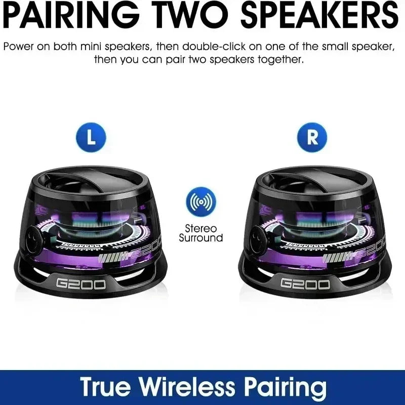 Altavoz Bluetooth inalámbrico con luces RGB, sonido estéreo y soporte para teléfono: minialtavoz portátil de viaje para iPhone y Android.