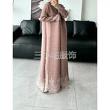 Autumn and Winter New Abaya Fashion Lapel Pleated Long Sleeved Cardigan Windbreaker Jacket Saudi Abayas for Women - Lootquake