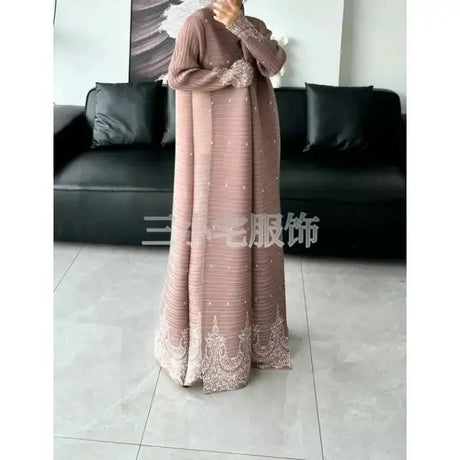 Autumn and Winter New Abaya Fashion Lapel Pleated Long Sleeved Cardigan Windbreaker Jacket Saudi Abayas for Women - Lootquake