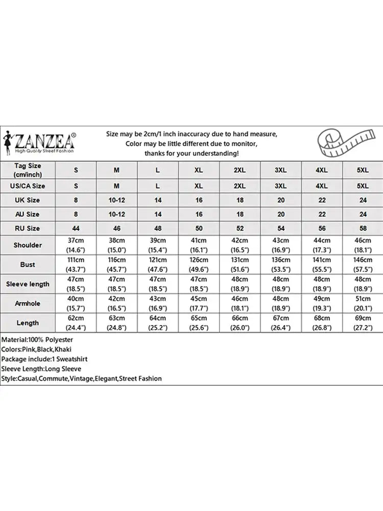 ZANZEA Women Sweatsshirts Spring Long Sleeve Hoodies 2025 Simple Round Neck Pullovers Casual Color Patchwork Harajuku Jumpers - Lootquake