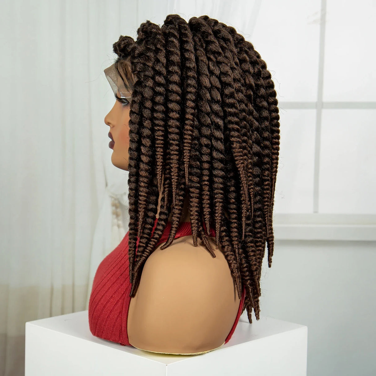16" Knotless Box Twist Braids Wig | Full Lace | Baby Hair