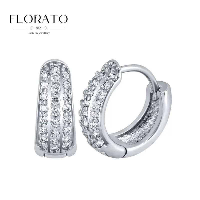Pendientes de plata de ley 925 con microincrustaciones de circonitas en forma de aro y hebilla geométrica de lujo, joyería de moda, regalo al por mayor