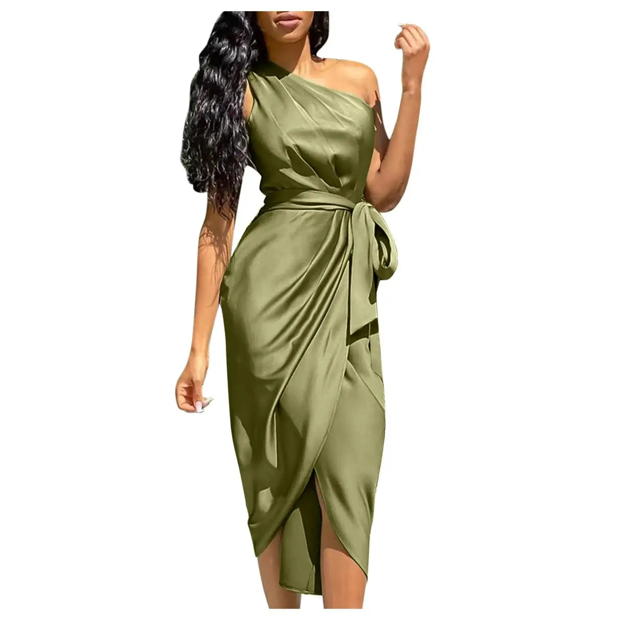 Fashion One Shoulder Long Dress Women Summer Solid Color Slim Waist Pencil Dress Ladies Backless Lace Up Evening Party Dresses - Lootquake