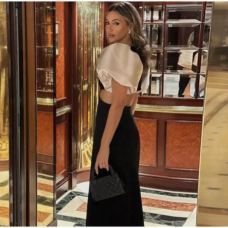 Elegant Puff Sleeve Long Dress For Women 2025 Sexy Hollow Out Waist Evening Party Dresses Female Vacation Lady Chic Beach Robe - Lootquake