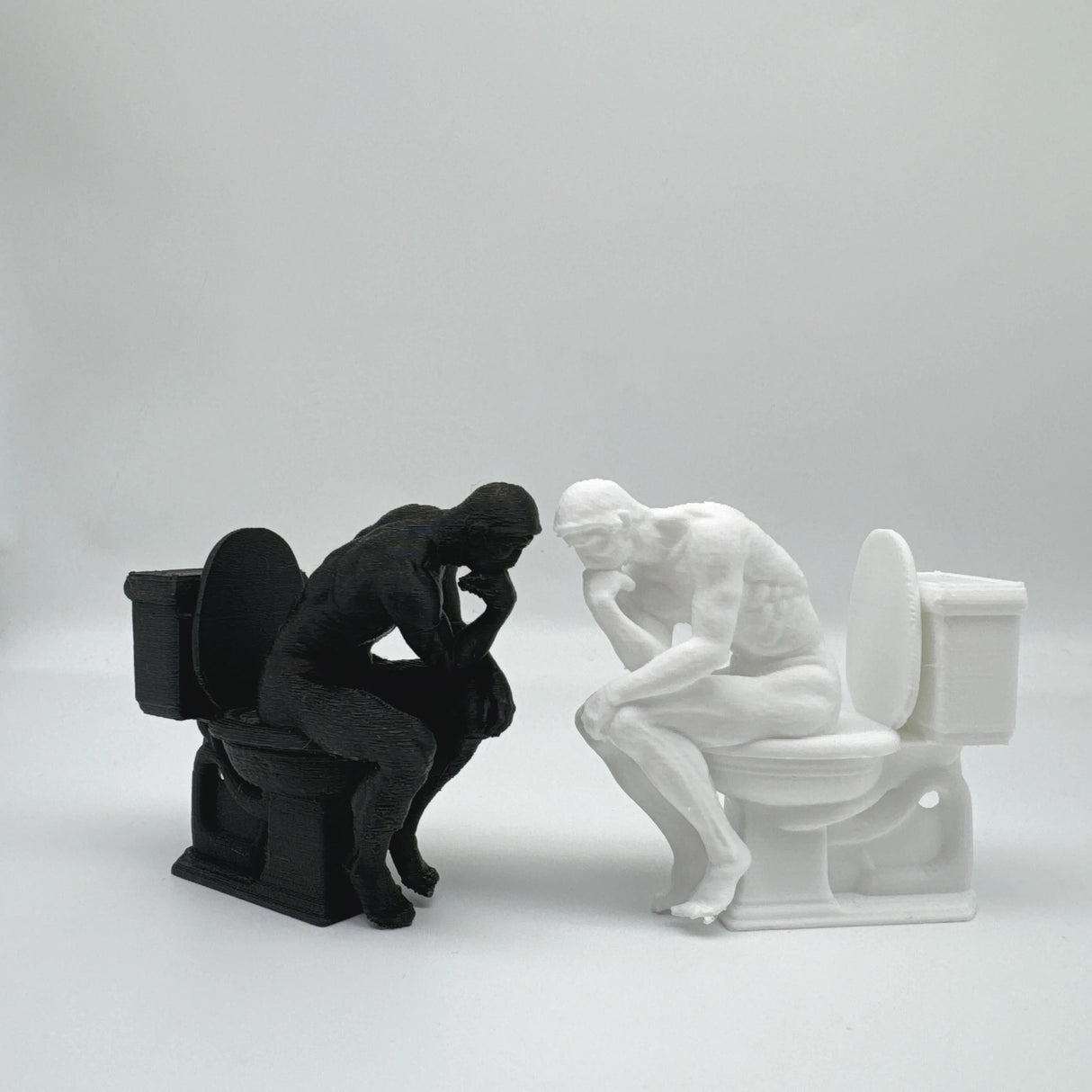 3D Printed, The Thinker Statue Sitting on Toilet, Durable Plastic, Humorous Bathroom Desktop Office Decor, Unique Design
