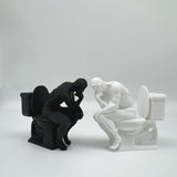 3D Printed, The Thinker Statue Sitting on Toilet, Durable Plastic, Humorous Bathroom Desktop Office Decor, Unique Design