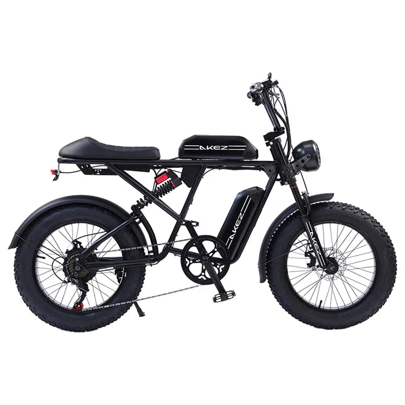 Bicicleta eléctrica retro de 1500 W, 48 V, 36 Ah, 20 x 4 pulgadas, neumáticos anchos, para montaña y nieve, AKEZ, motocicleta para adultos.